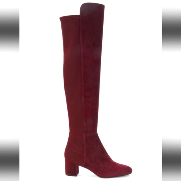 NWT Stuart Weitzman 'Gillian' Knee High Genuine Suede Heeled Boots in Burgundy - Picture 2 of 14
